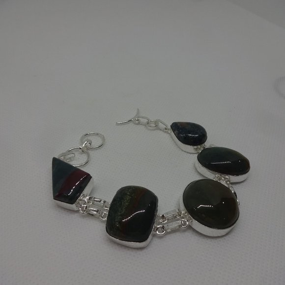 Natural "BLOOD STONE AGATE" Handmade Sterling Bracelet 7"  #556 - Picture 1 of 3